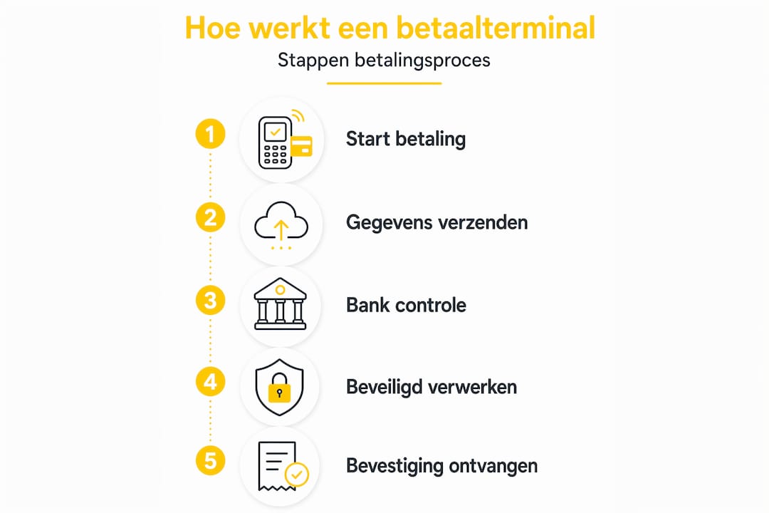 Infographic met stappen betaalterminal proces en beveiliging