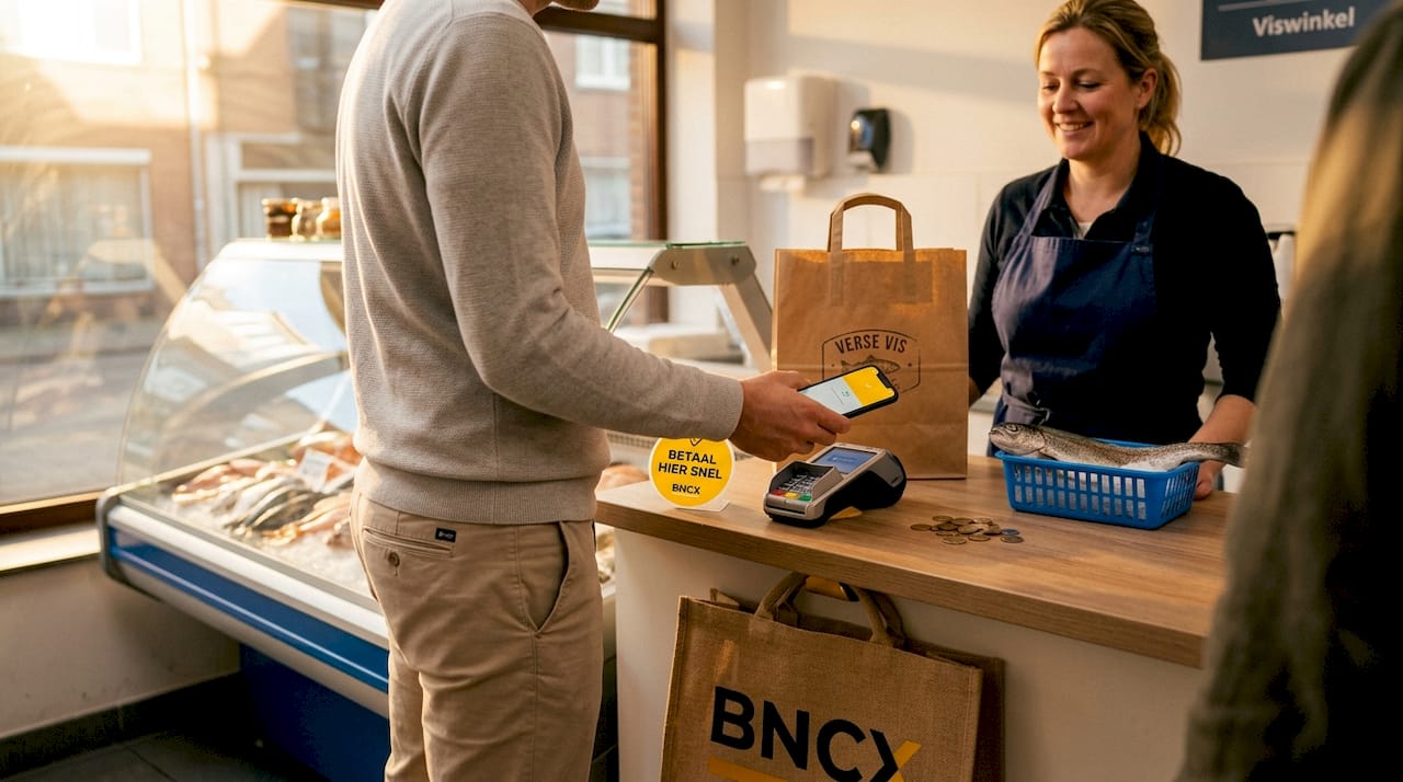 Winkelier verwerkt betaling aan betaalterminal
